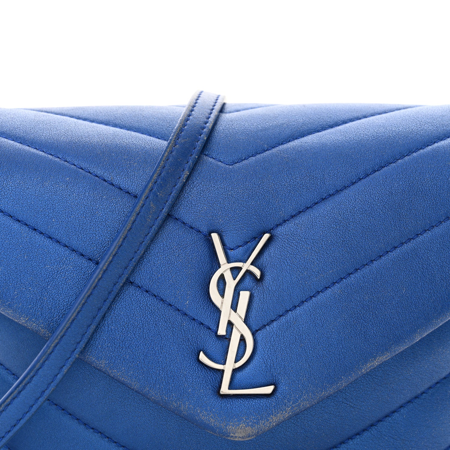 Saint Laurent Metallic Calfskin Y Quilted Monogram Toy Loulou Crossbody Bag Blue Royal 8 of 14