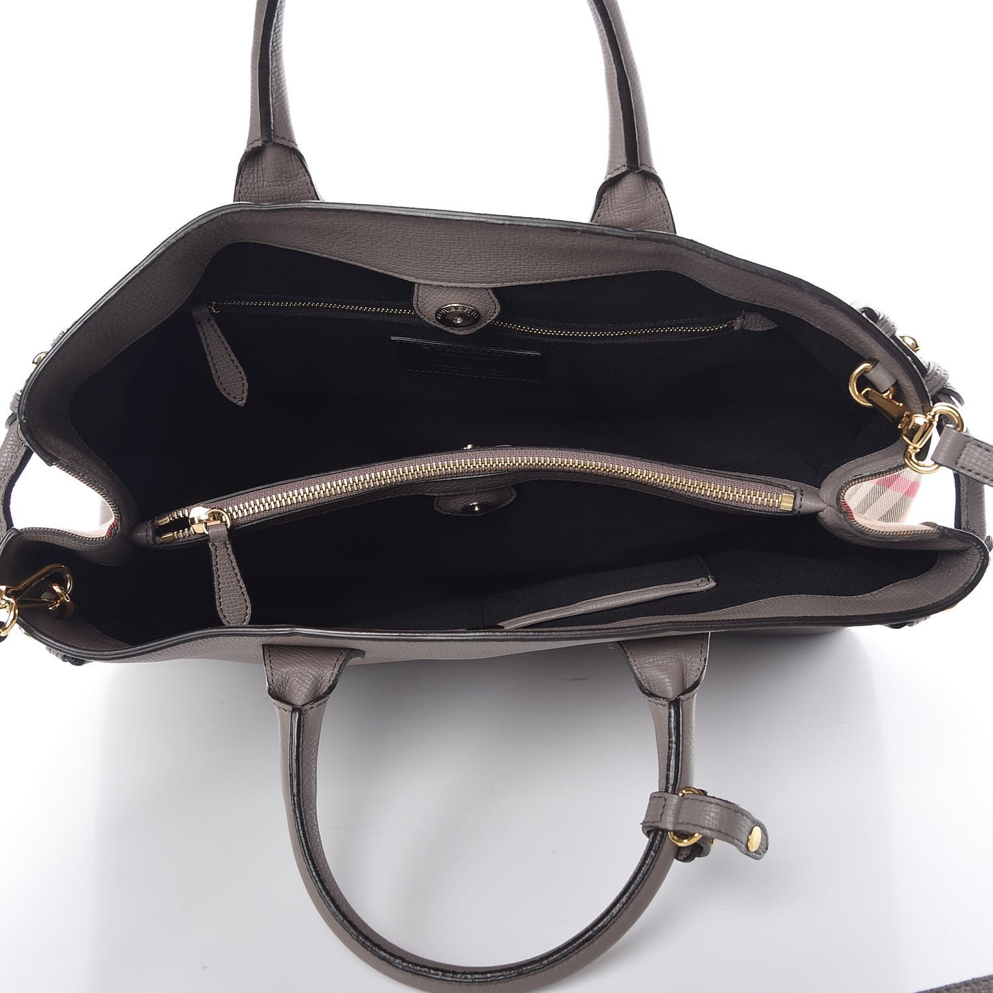 Grainy Calfskin House Check Large Banner Tote Grey