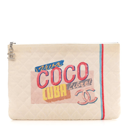 Chanel Canvas Large Coco Cuba Cosmetic Case Yellow Turquoise 1 of 9