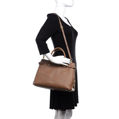 Burberry Grainy Calfskin House Check Medium Banner Tote Dark Sand 2 of 14