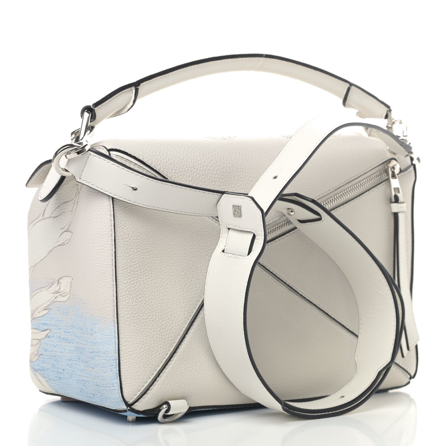 Grained Calfskin Faces Puzzle Bag Soft White