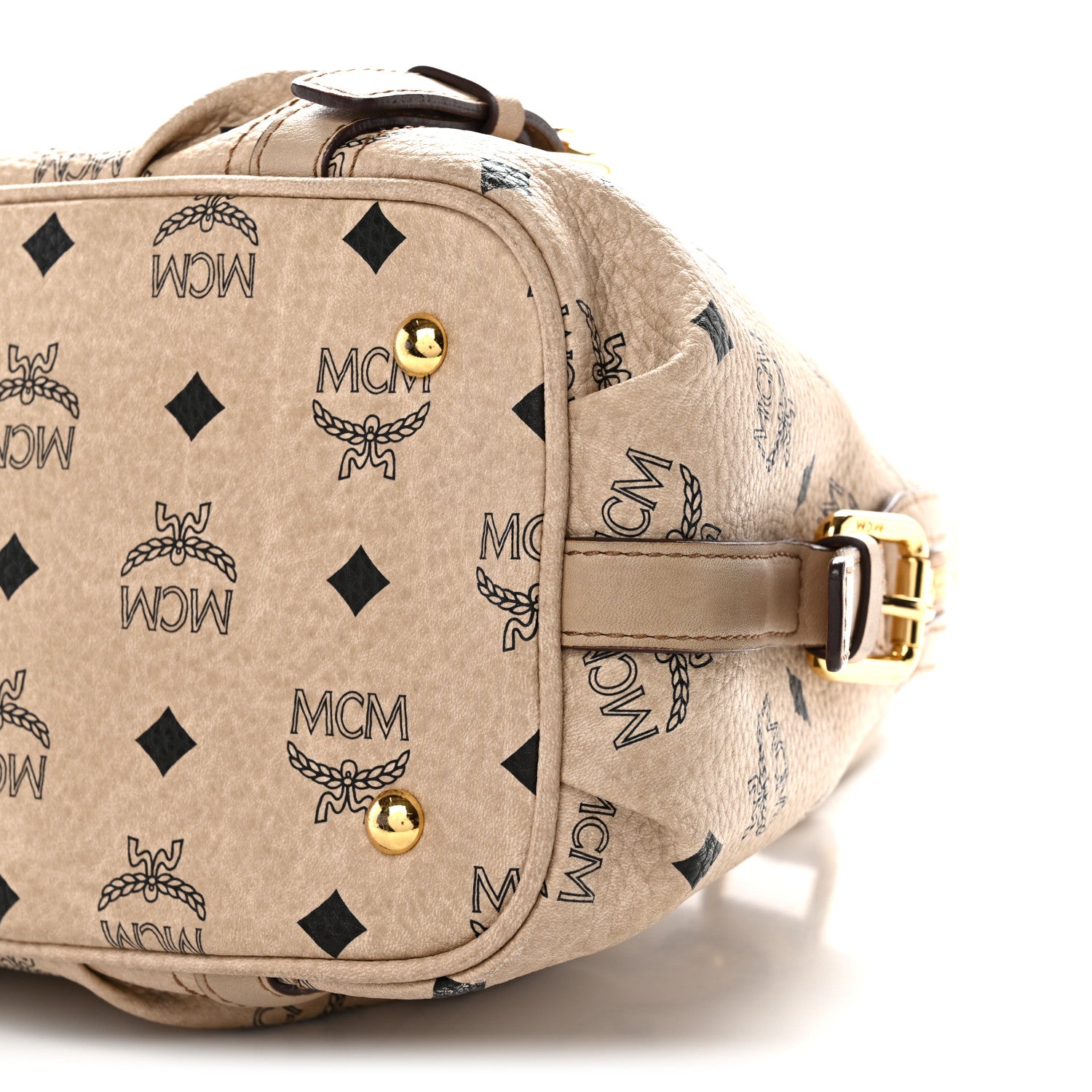 MCM Visetos Boston Bag Beige 1843350 – FASHIONPHILE