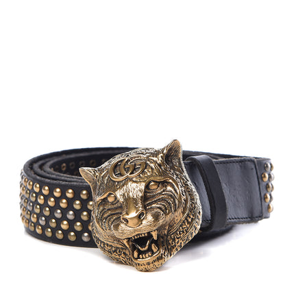Gucci Calfskin Studded Feline Belt 105 42 Black 1 of 10