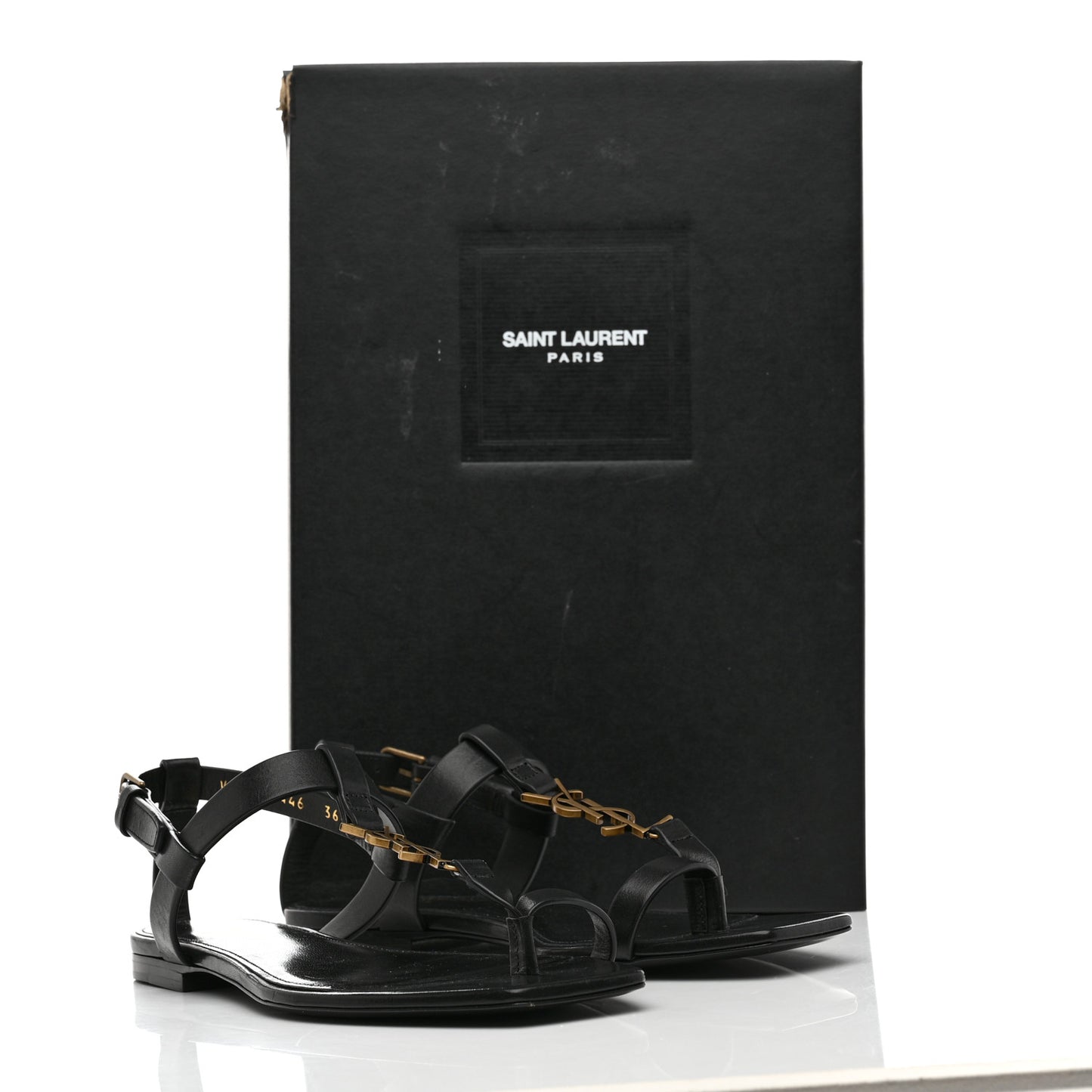 Patent Calfskin Cassandra Monogram Sandals 36.5 Black