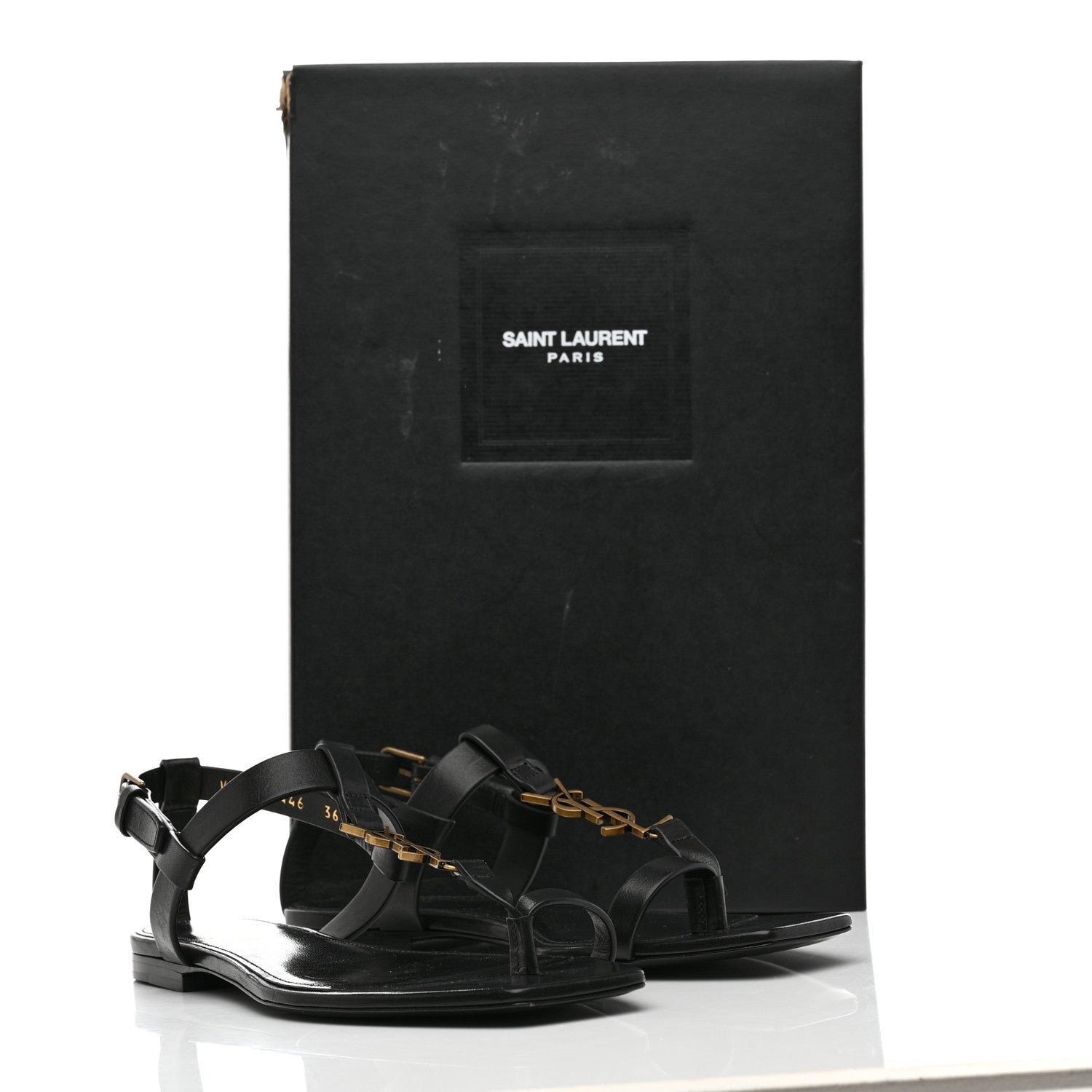 Saint Laurent Patent Calfskin Cassandra Monogram Sandals 36.5 Black 9 of 9
