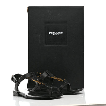 Saint Laurent Patent Calfskin Cassandra Monogram Sandals 36.5 Black 9 of 9