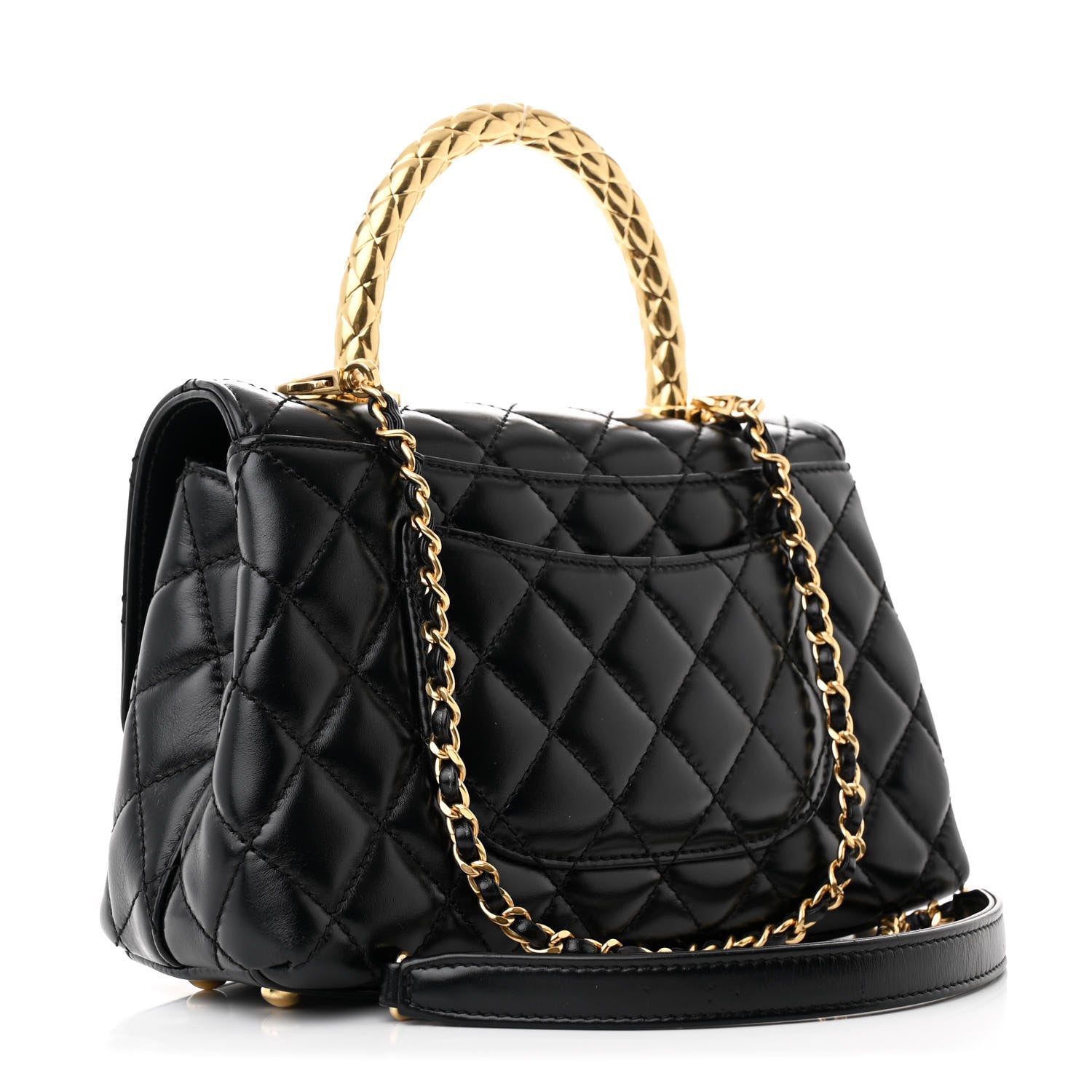 Chanel Shiny Calfskin Quilted Mini Coco Chain Gold Handle Flap Black 3 of 14