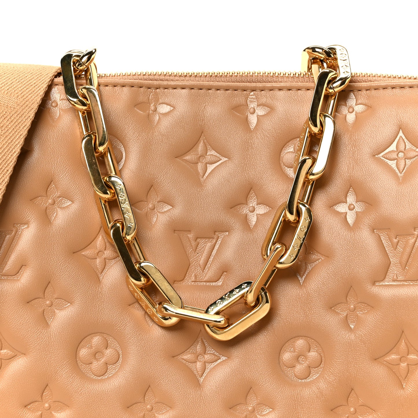 Lambskin Embossed Monogram Coussin PM Camel