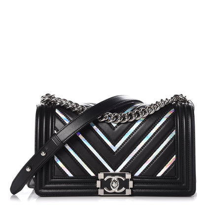 Chanel Lambskin Iridescent PVC Chevron Quilted Medium Boy Flap Black Silver 1 of 9
