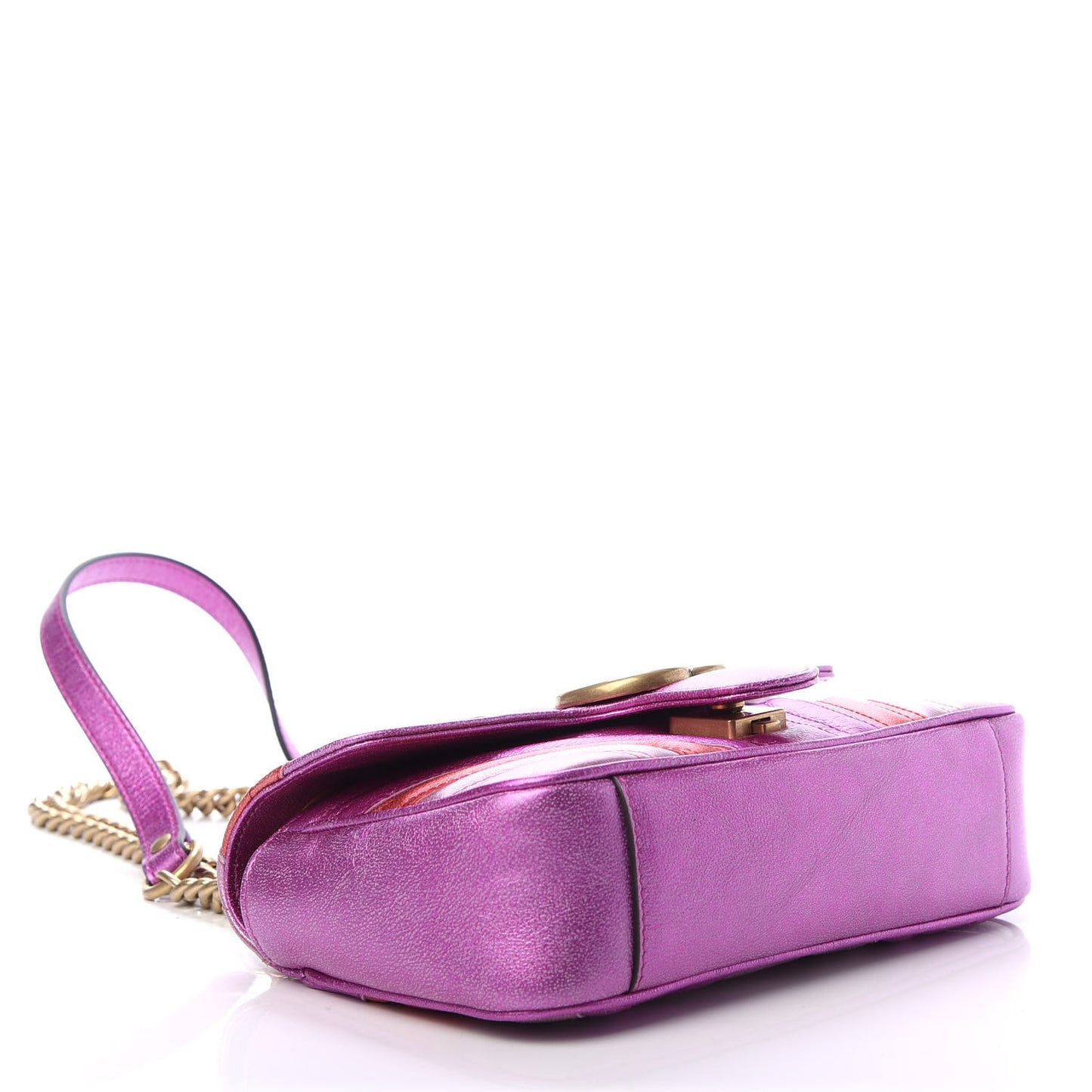 Metallic Calfskin Matelasse Mini GG Marmont Shoulder Bag Fuchsia