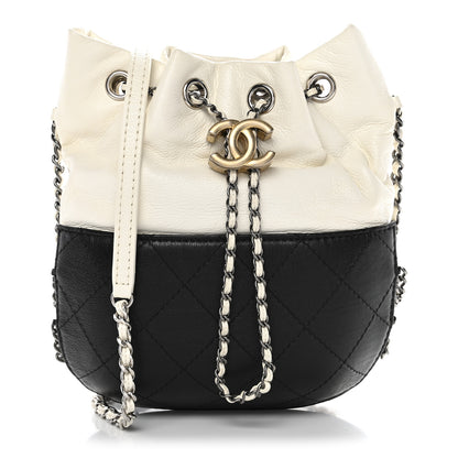 Chanel Aged Calfskin Quilted Small Gabrielle Bucket White Black 1 of 11