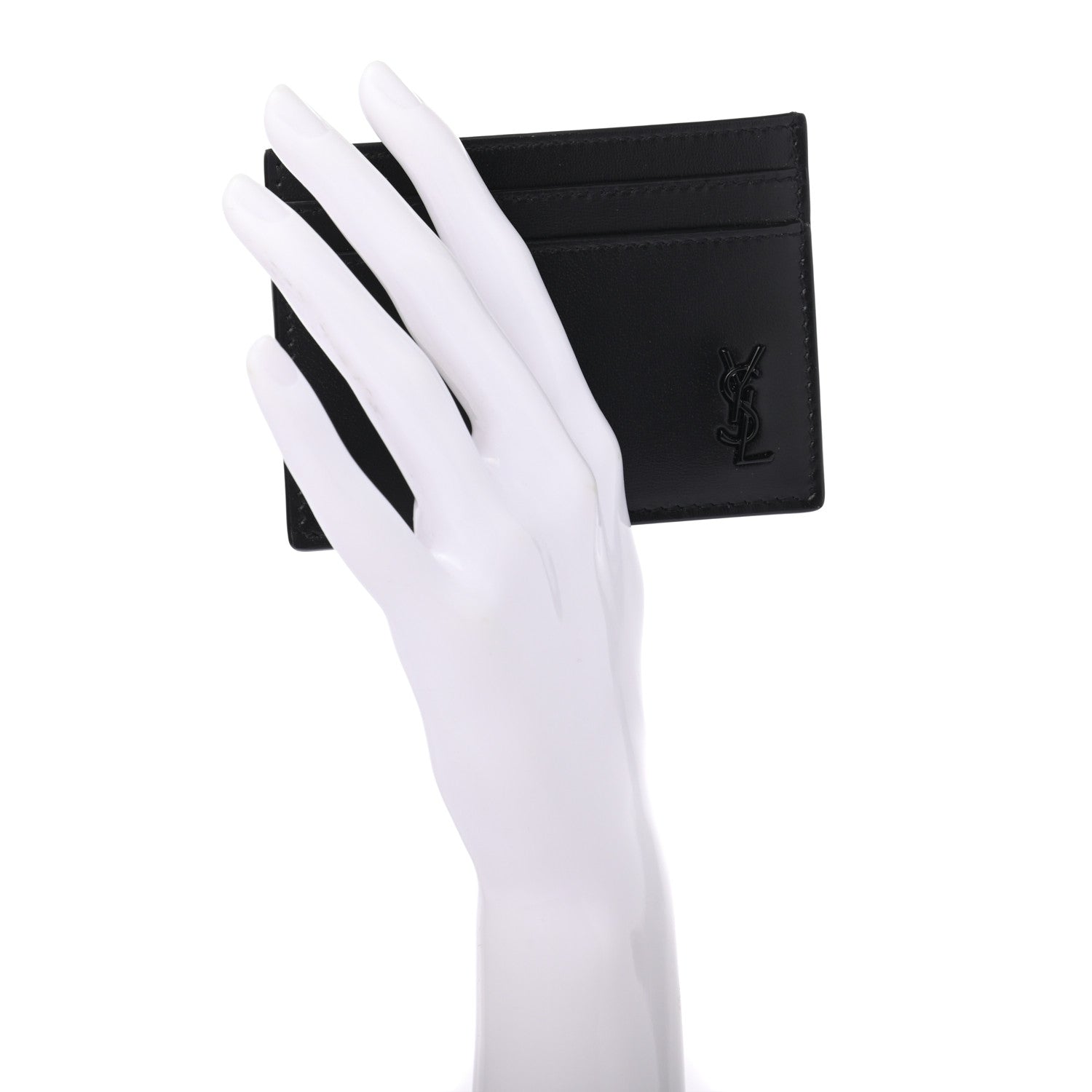 Saint Laurent Calfskin Tiny Cassandre Credit Card Case Black 2 of 7