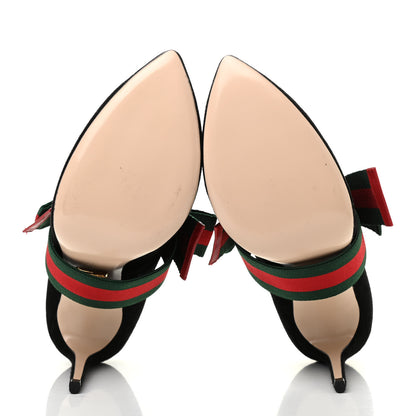 Gucci Kid Scamosciato Removable Web Bow High Heel Pumps 39 Black 5 of 8