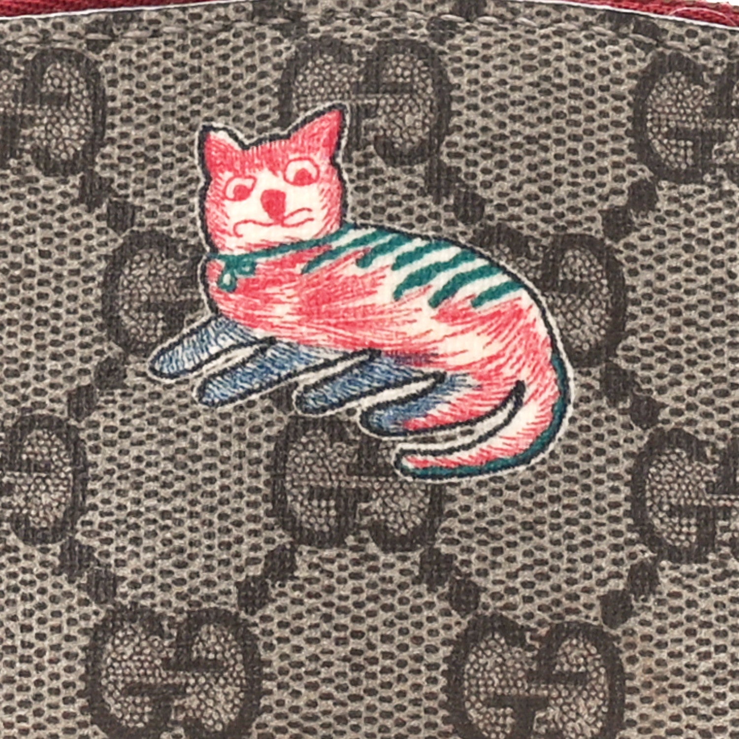 Gucci GG Supreme Monogram Cat Pencil Case Beige Ebony 1400895