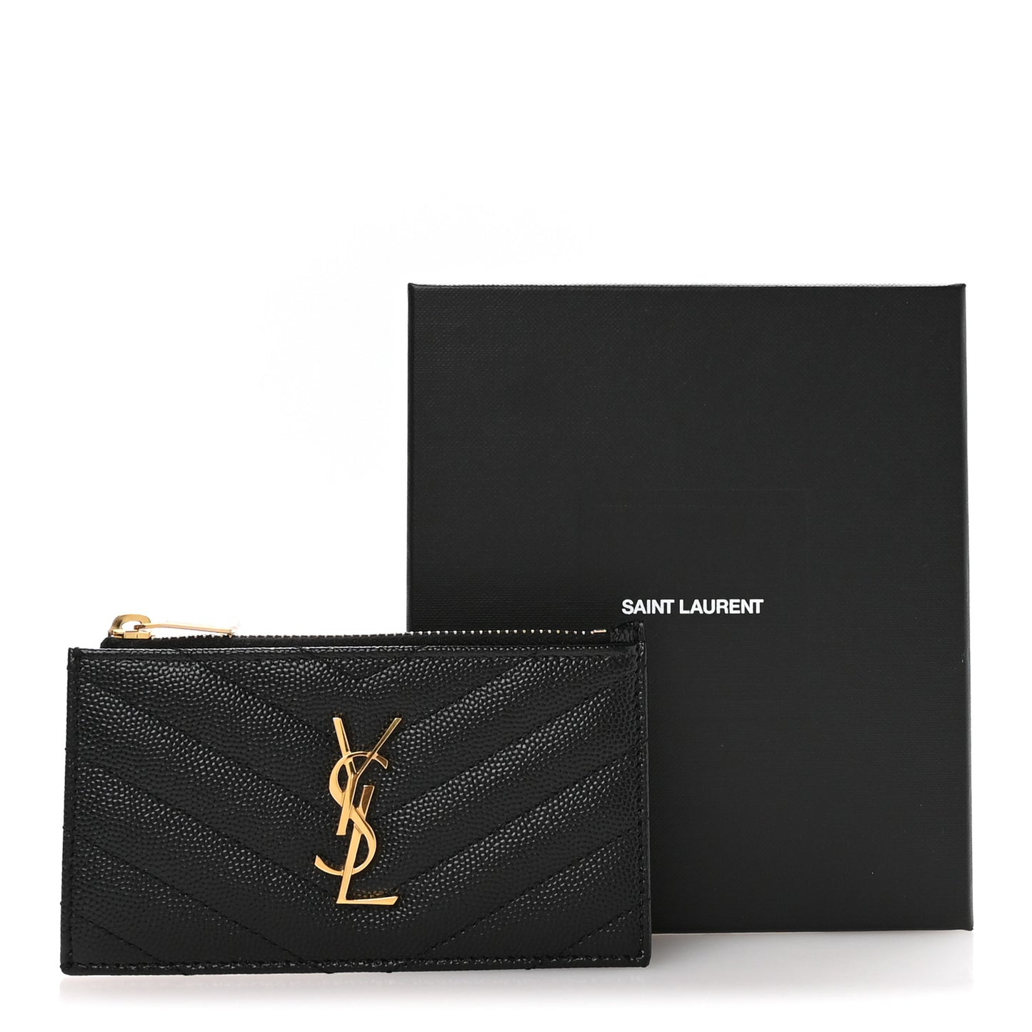Grain De Poudre Matelasse Chevron Monogram Fragments Zippered Card Case Black
