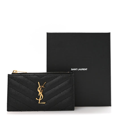Saint Laurent Grain De Poudre Matelasse Chevron Monogram Fragments Zippered Card Case Black 8 of 8