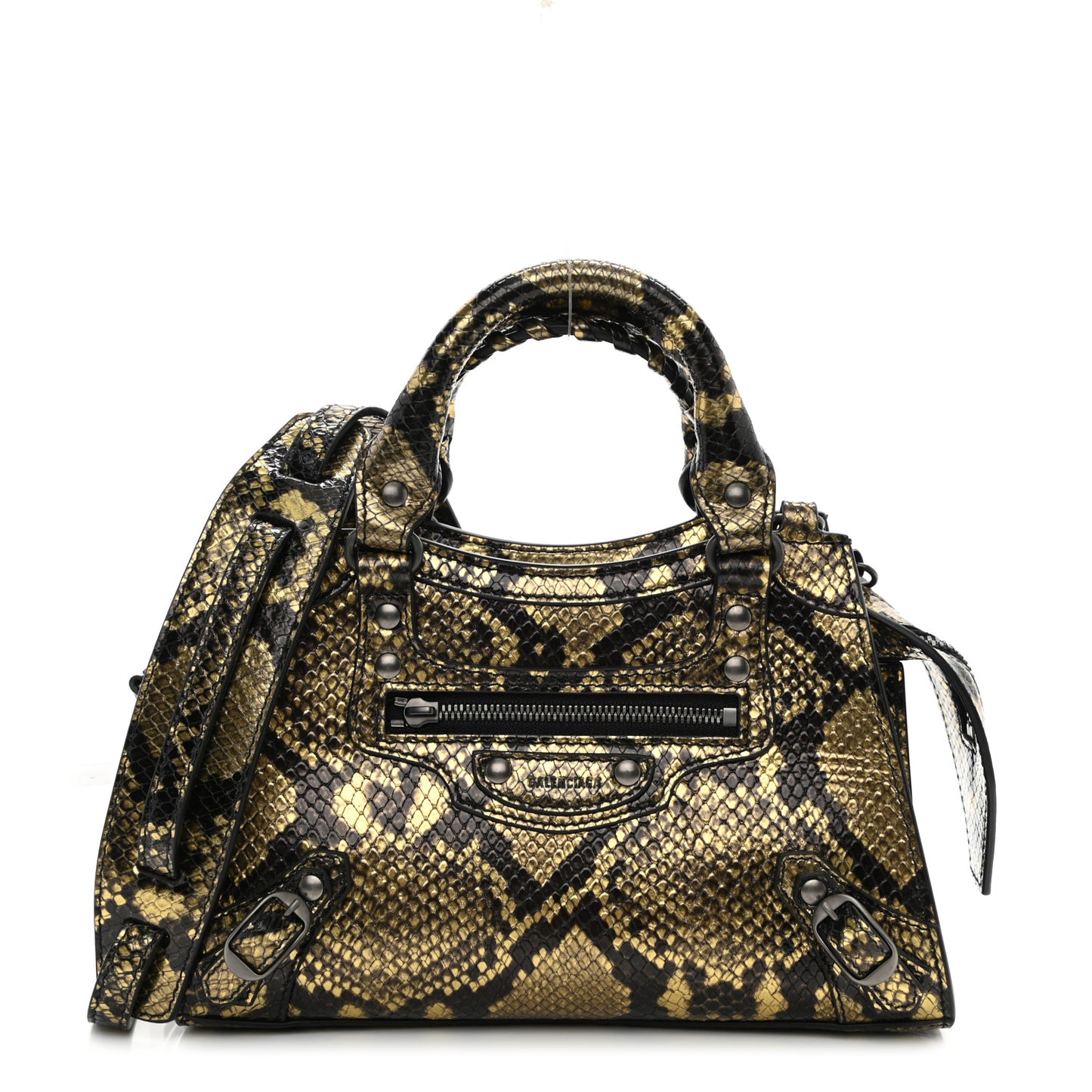Grained Calfskin Snake Effect Neo Classic Silver Hardware Mini City Gold Black