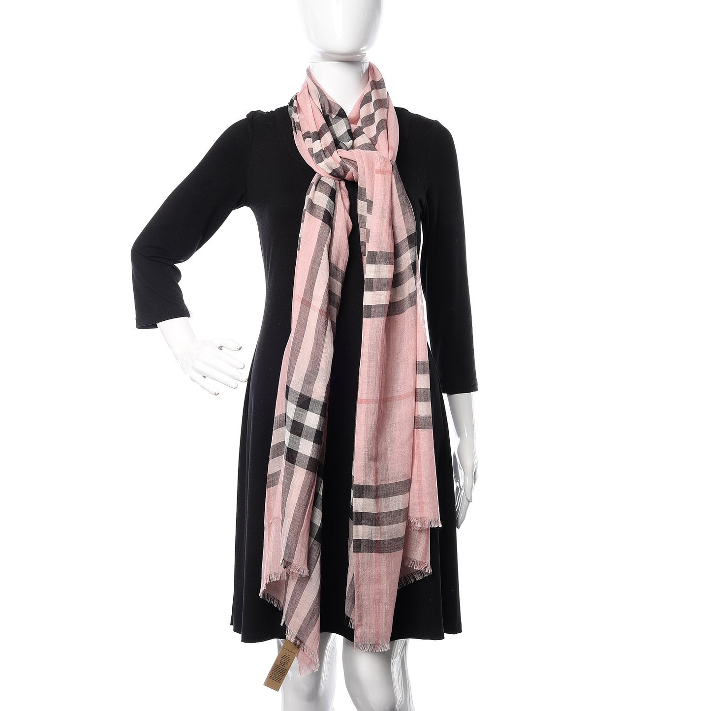 Wool Silk Gauze Giant Check Scarf Alabaster Pink