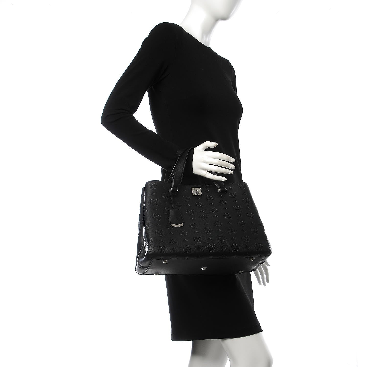 MCM Calfskin Ottomar Monogram Large Essential Tote Black 3 of 8