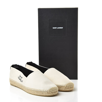 Saint Laurent Canvas Nappa Elba Light Logo Embroidered Espadrilles 39 Panna 8 of 8