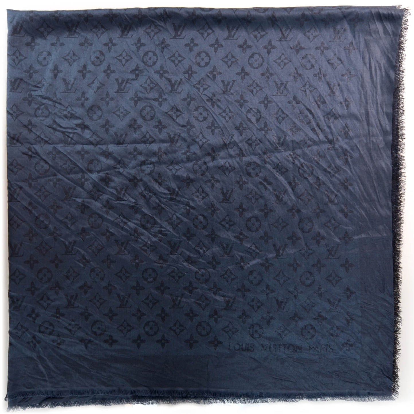 Silk Wool Monogram Voile Shawl Anthracite