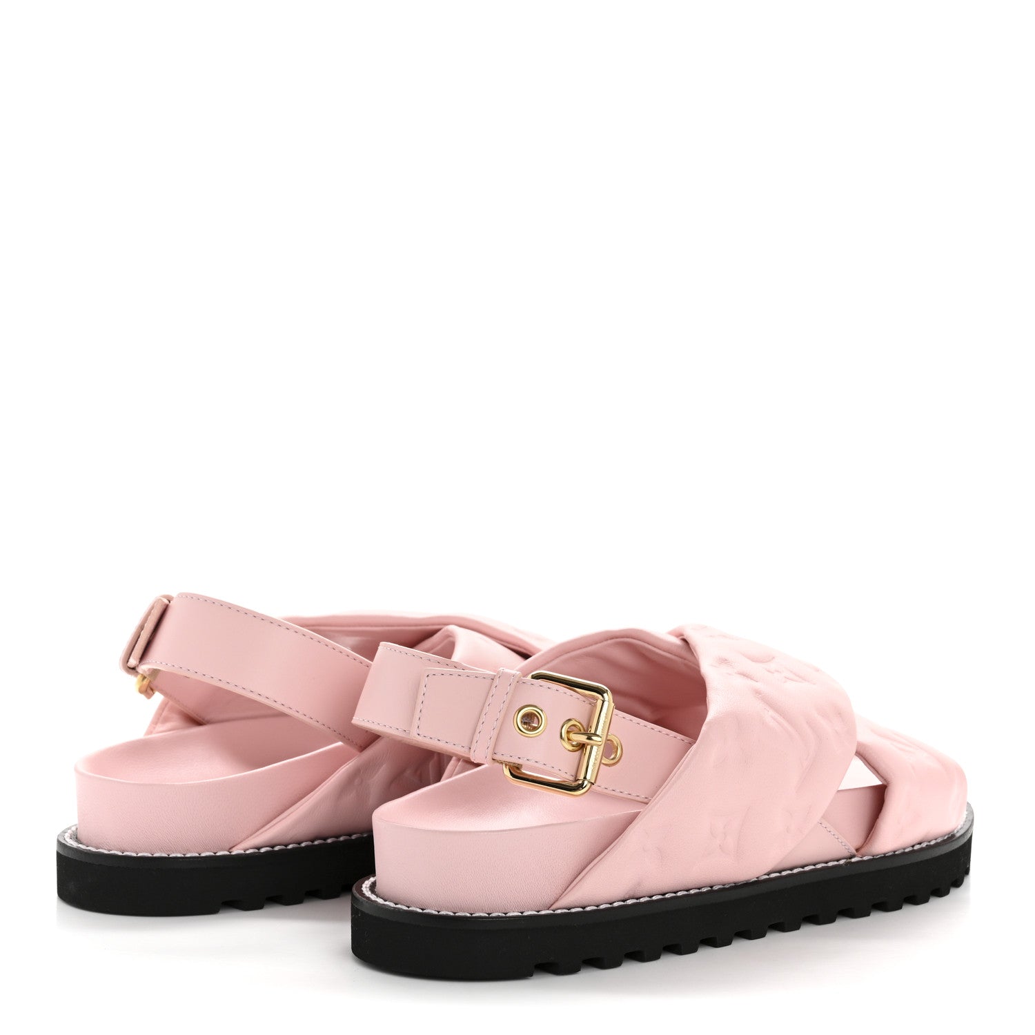 Louis Vuitton Lambskin Monogram Embossed Paseo Flat Comfort Sandals 37.5 Rose Clair 10 of 18