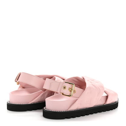 Louis Vuitton Lambskin Monogram Embossed Paseo Flat Comfort Sandals 37.5 Rose Clair 10 of 18