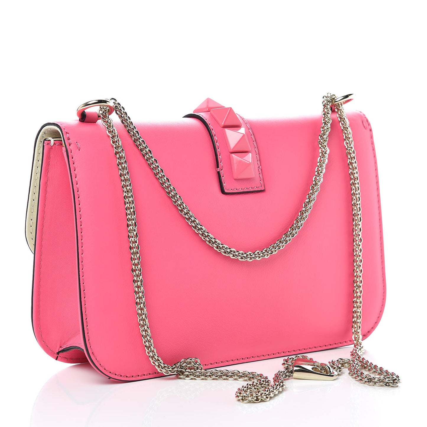 Vitello Medium Glam Lock Rockstud Flap Fuxia Fluo Light Ivory