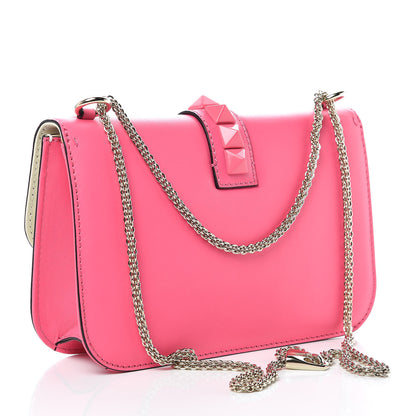 Valentino Garavani Vitello Medium Glam Lock Rockstud Flap Fuxia Fluo Light Ivory 3 of 10