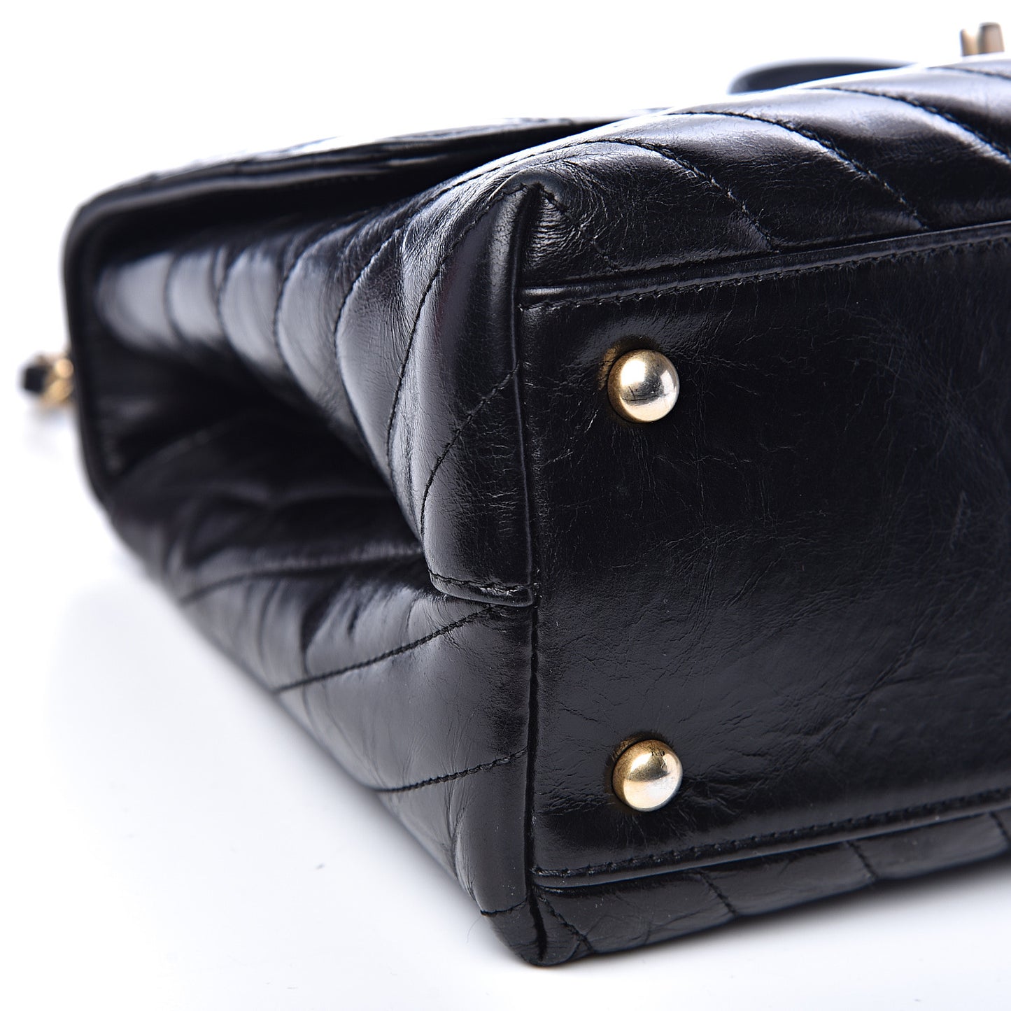 Calfskin Chevron Quilted Small Coco Handle Flap Black