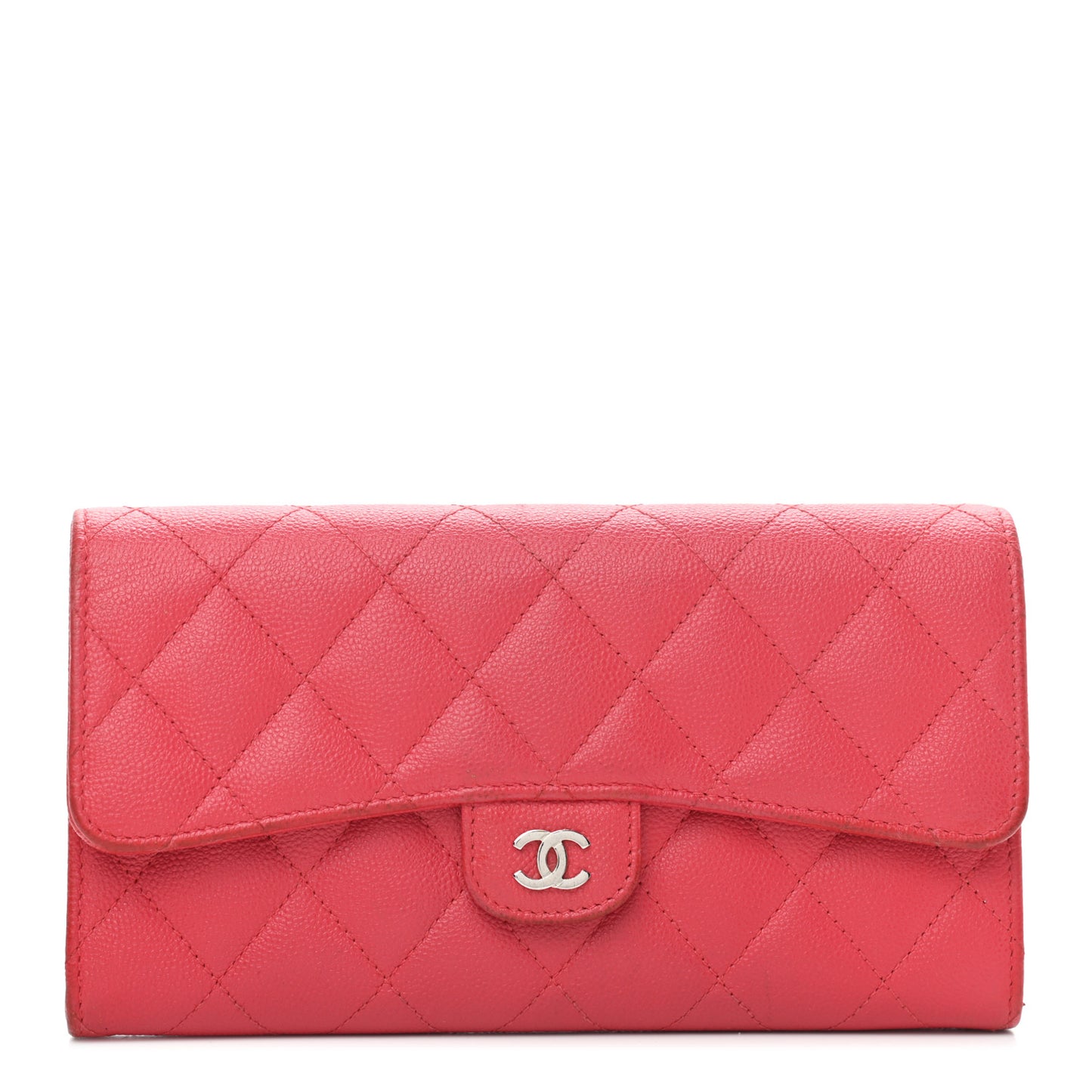 Caviar Quilted Large Gusset Flap Wallet Dark Red