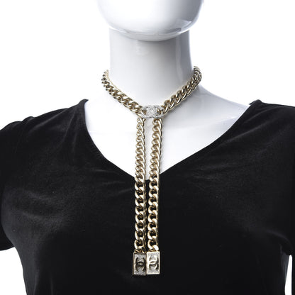 Chanel Chain Link Crystal CC Dog Tag Charm Necklace Gold 2 of 5