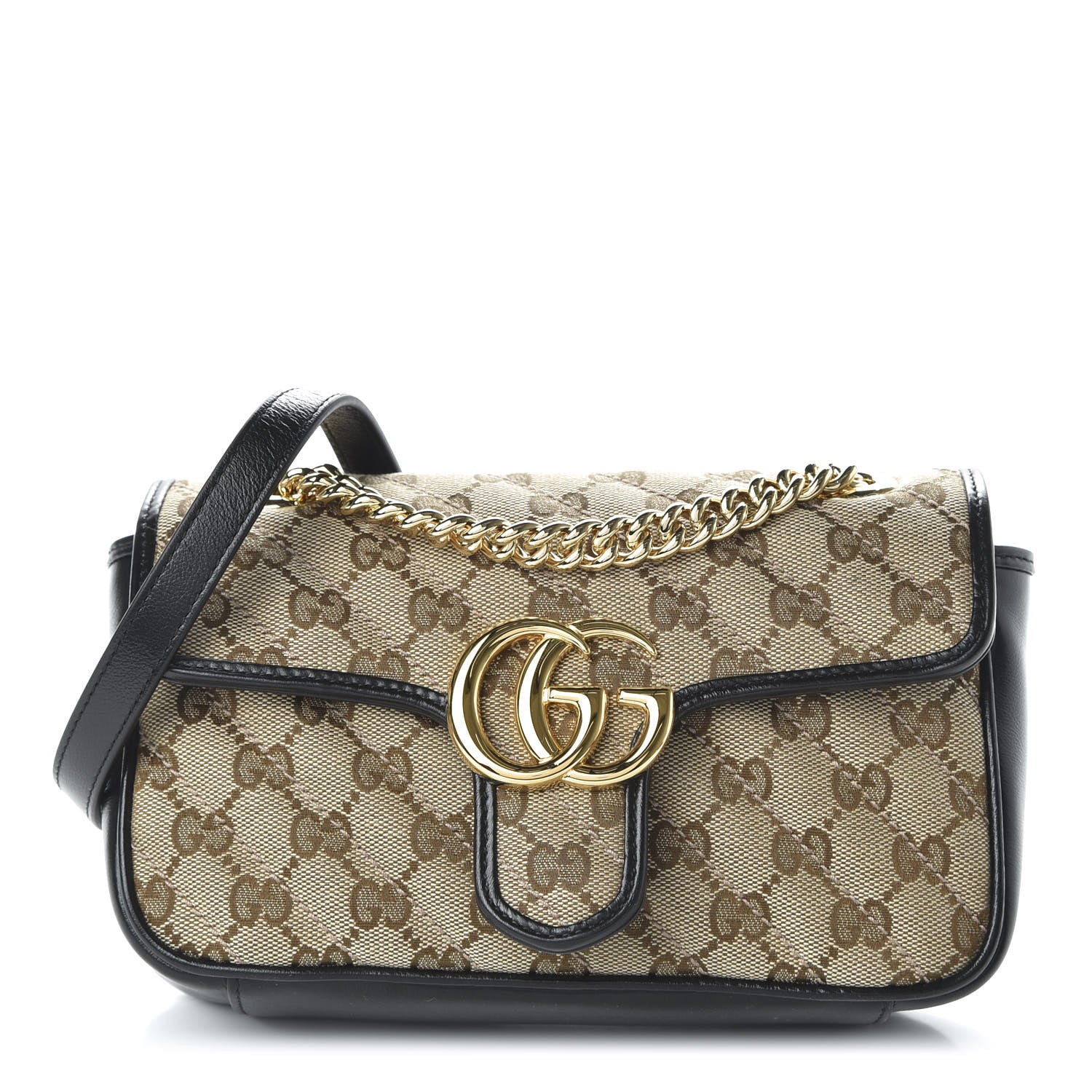 Gucci Monogram Matelasse Diagonal Mini GG Marmont Shoulder Bag Beige Black 1 of 10