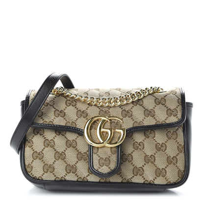 Gucci Monogram Matelasse Diagonal Mini GG Marmont Shoulder Bag Beige Black 1 of 10