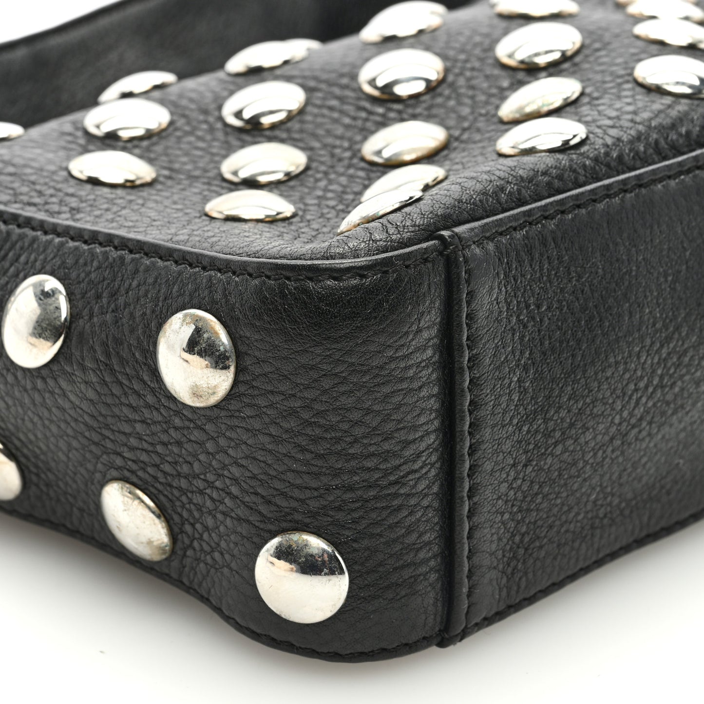 Pebbled Sport Calfskin Studded Small Elena Black