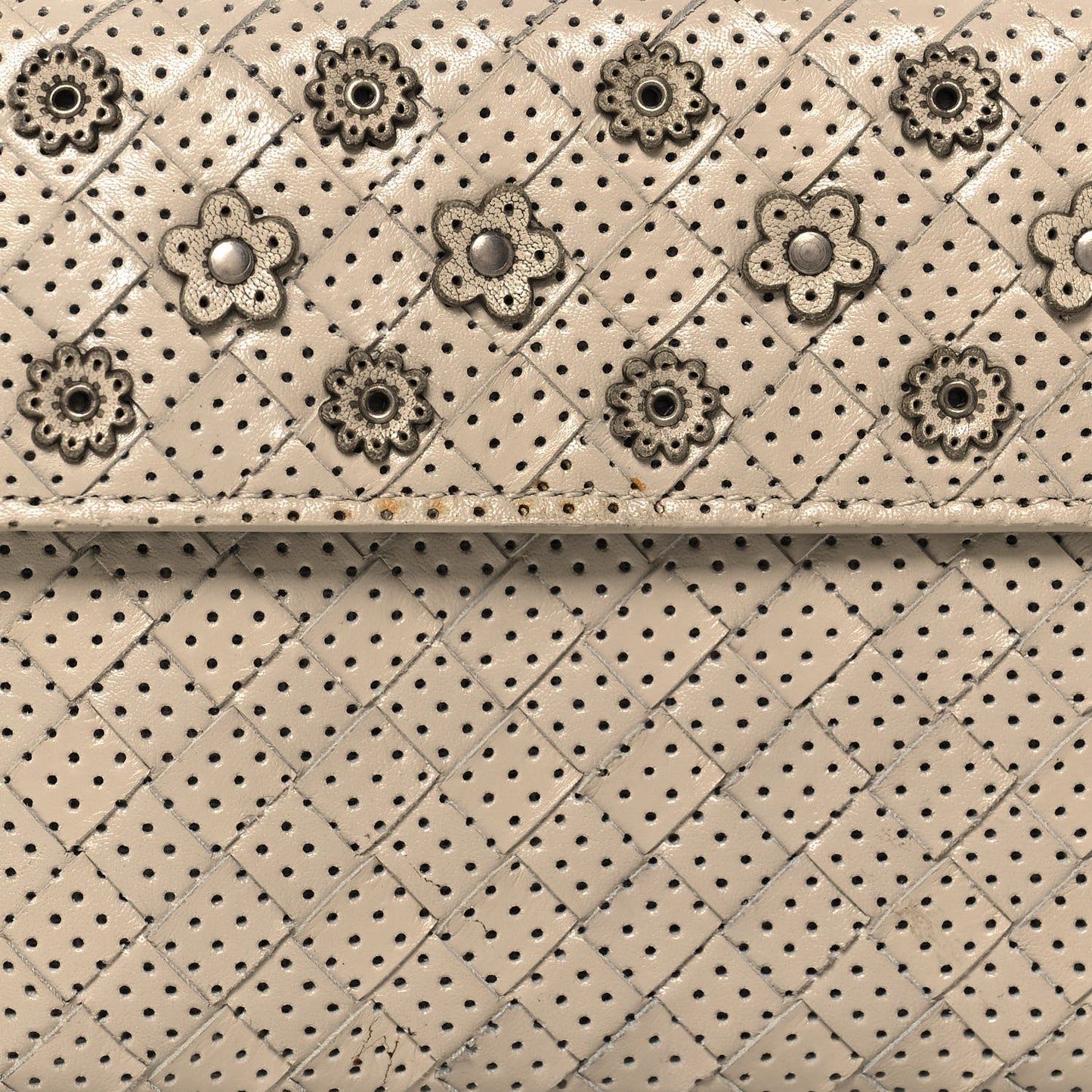 Nappa Intrecciato Perforated Studded Flower Continental Flap Wallet Light Beige