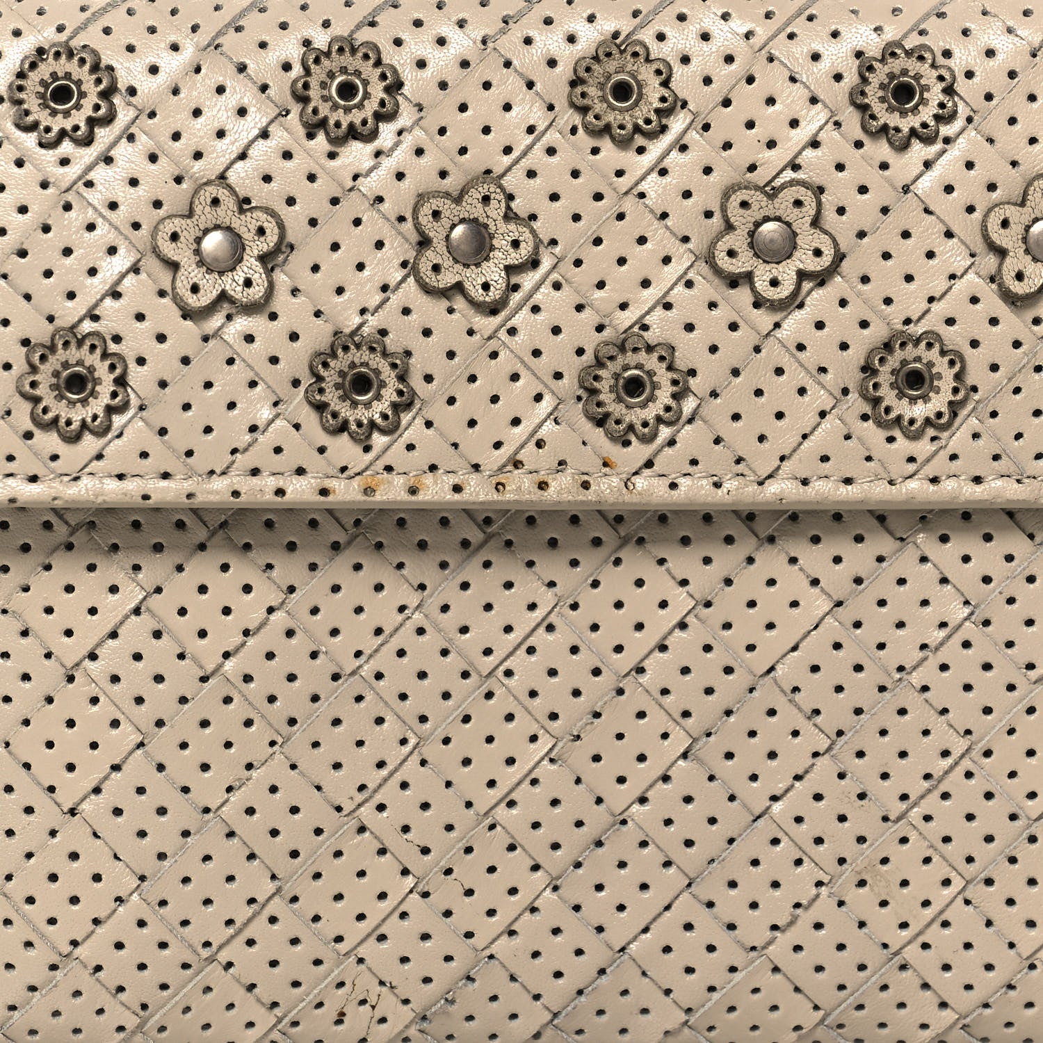 Bottega Veneta Nappa Intrecciato Perforated Studded Flower Continental Flap Wallet Light Beige 8 of 15