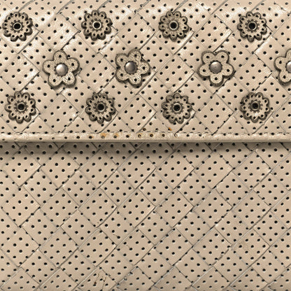 Bottega Veneta Nappa Intrecciato Perforated Studded Flower Continental Flap Wallet Light Beige 8 of 15
