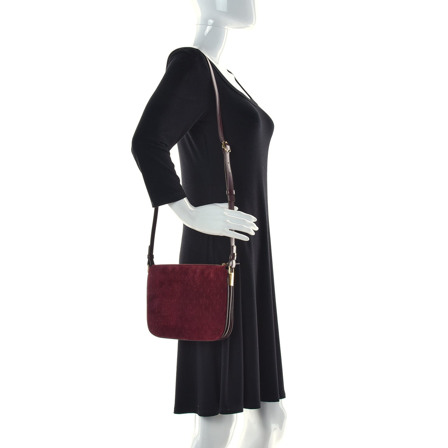 Suede All-Over Monogram Crossbody Burgundy