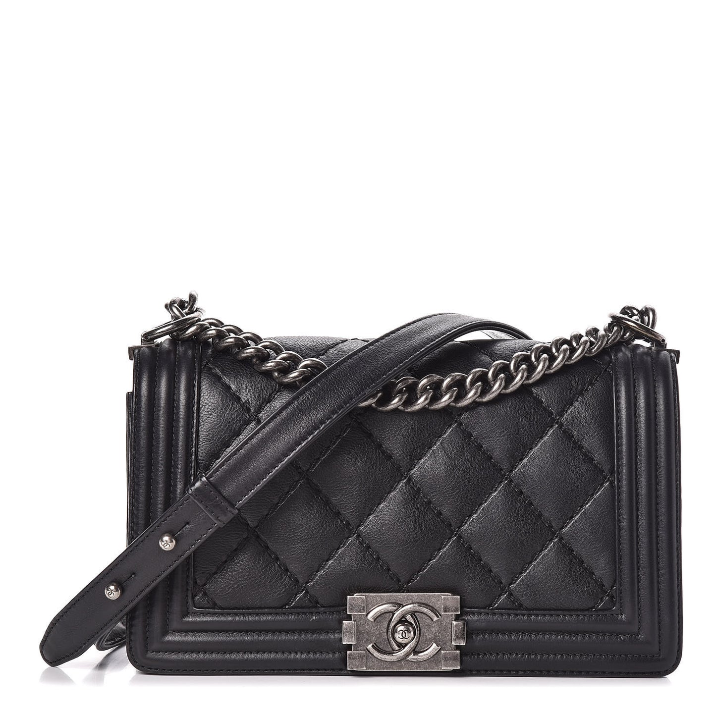 Calfskin Double Stitch Medium Boy Flap Black