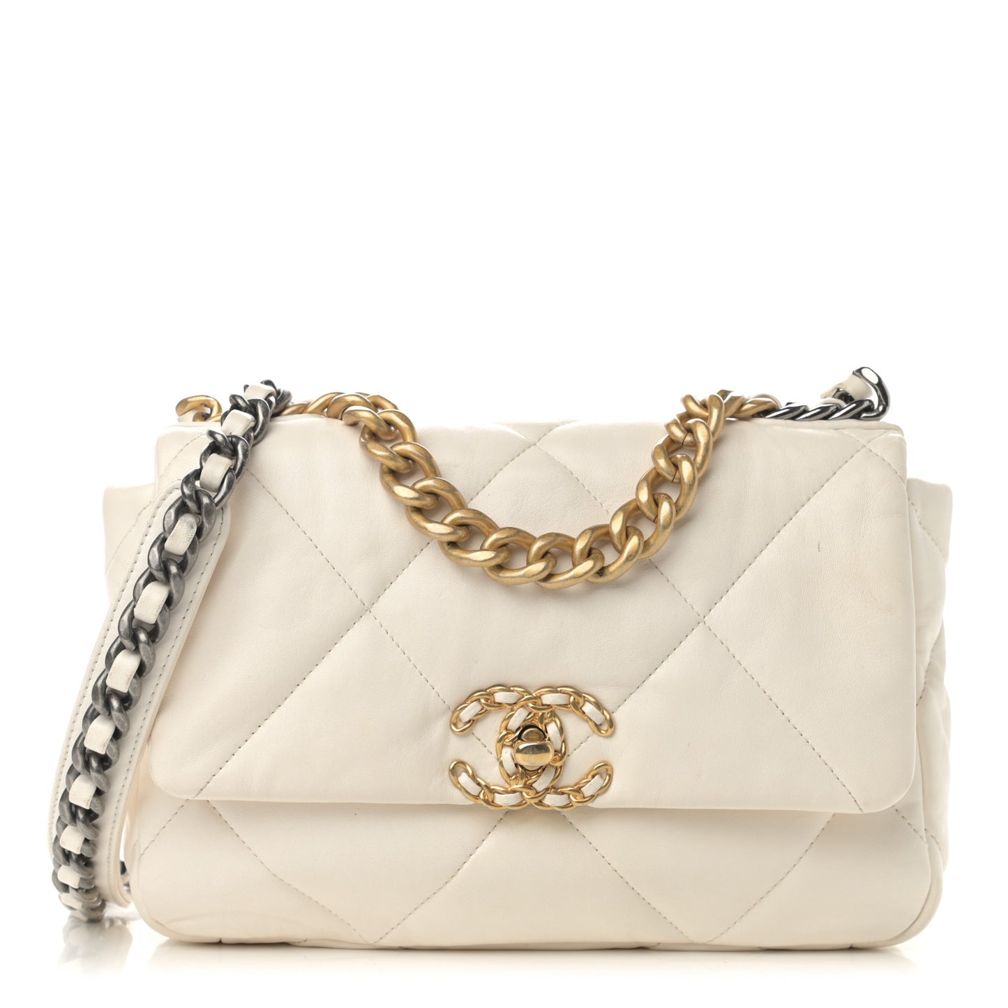Goatskin Quilted Medium Chanel 19 Flap White