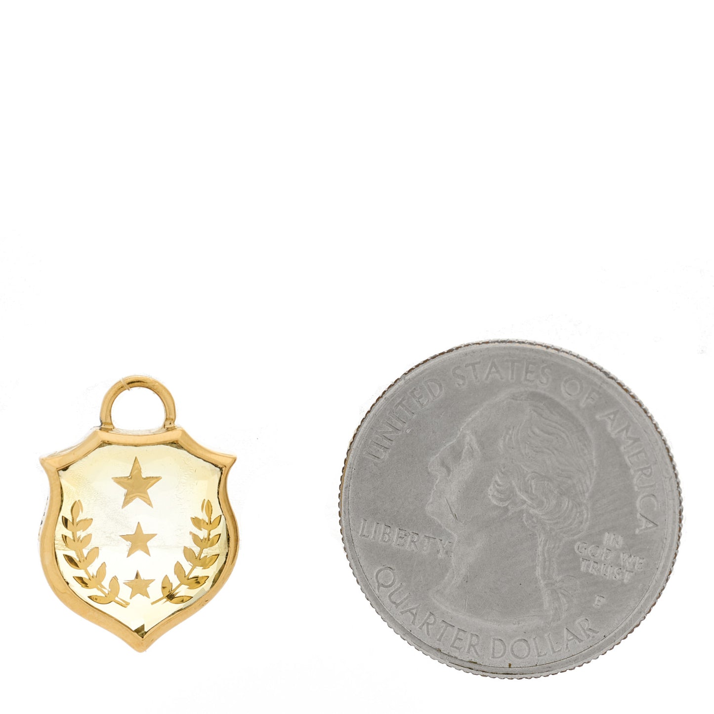18K Yellow Gold Rock Crystal Small Per Aspera Ad Astra Sealed Gemstone Crest Pendant