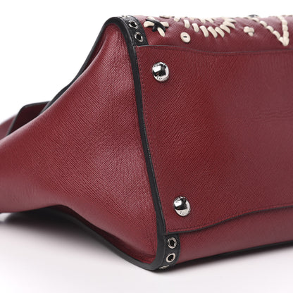 Prada Saffiano Embroidered Sound Twin Pocket Satchel Cherry Black 7 of 13