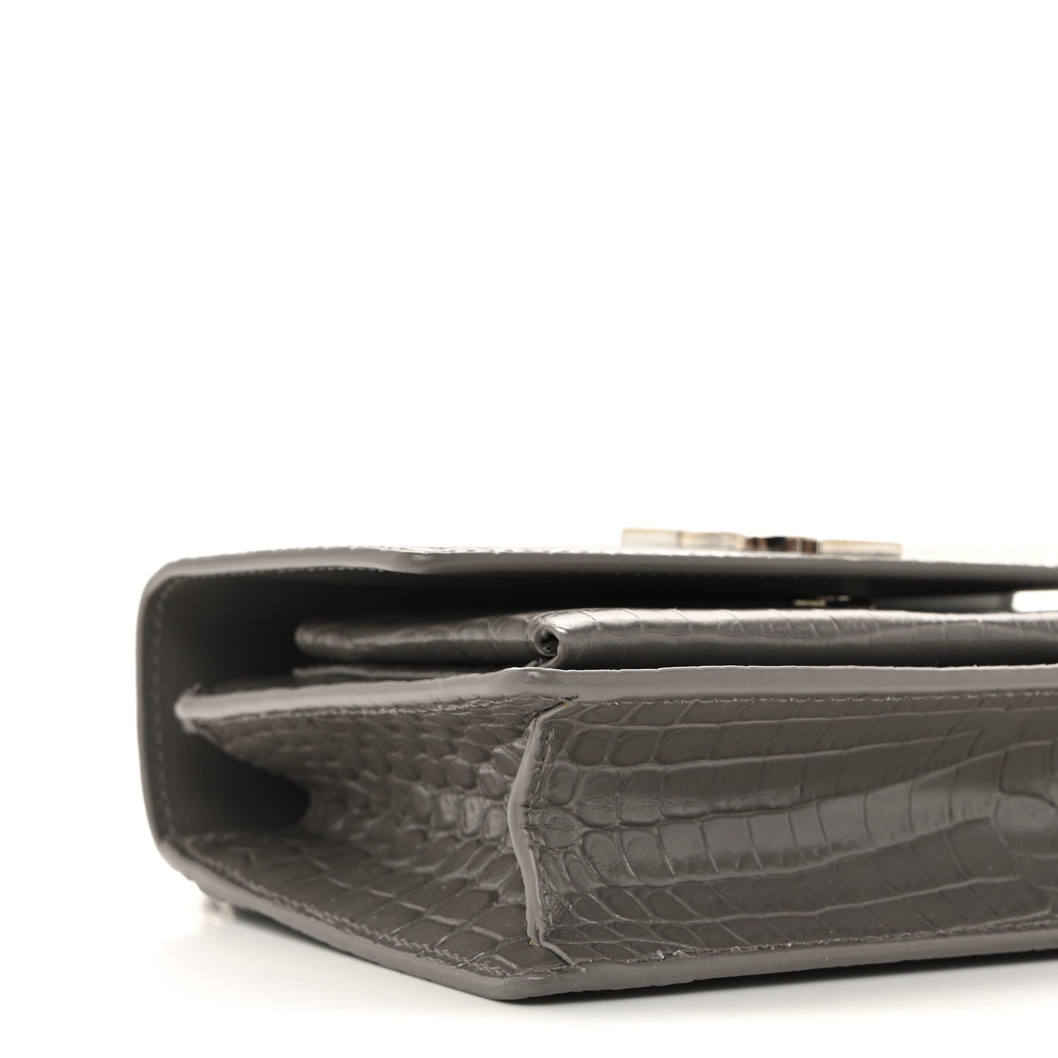Saint Laurent Calfskin Crocodile Embossed Monogram Sunset Chain Wallet Fog 9 of 14