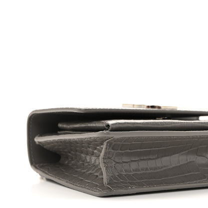 Saint Laurent Calfskin Crocodile Embossed Monogram Sunset Chain Wallet Fog 9 of 14