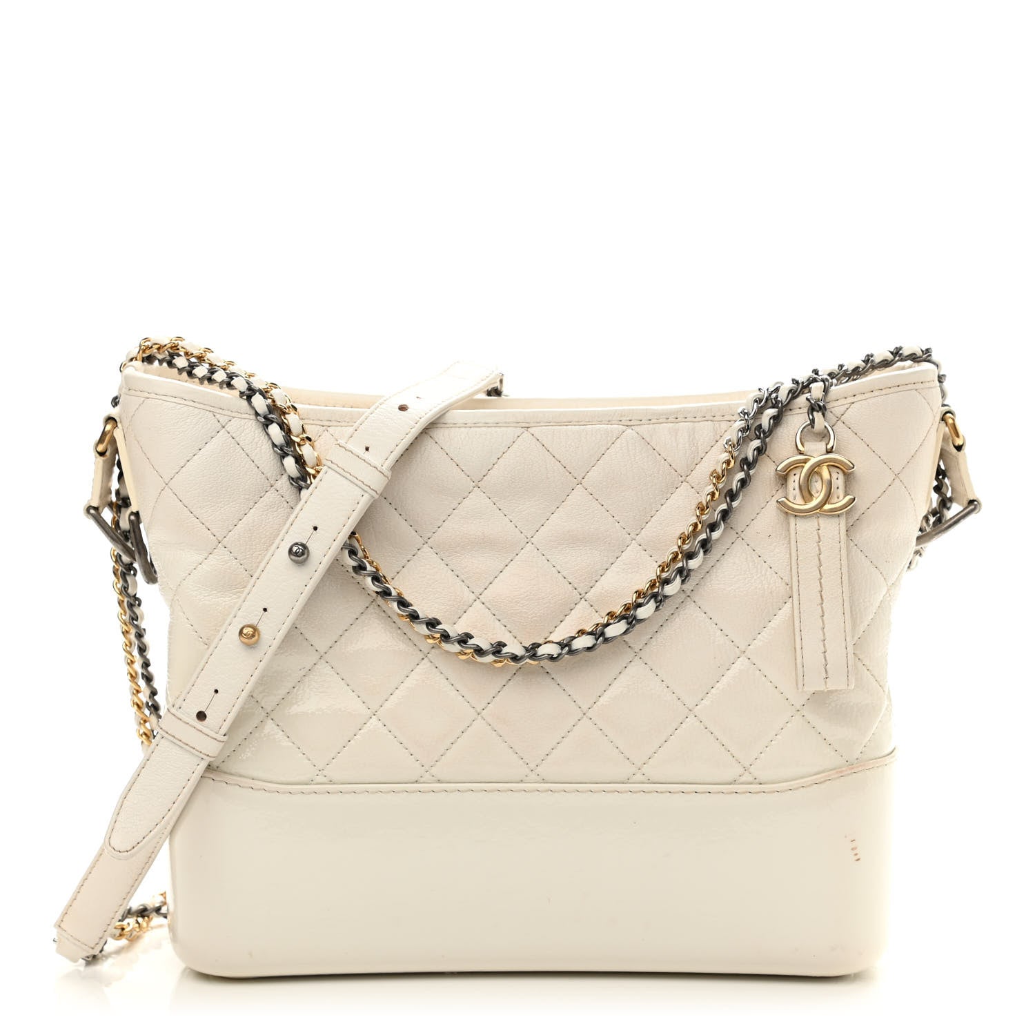 Chanel Patent Goatskin Quilted Medium Gabrielle Hobo White 1 of 16