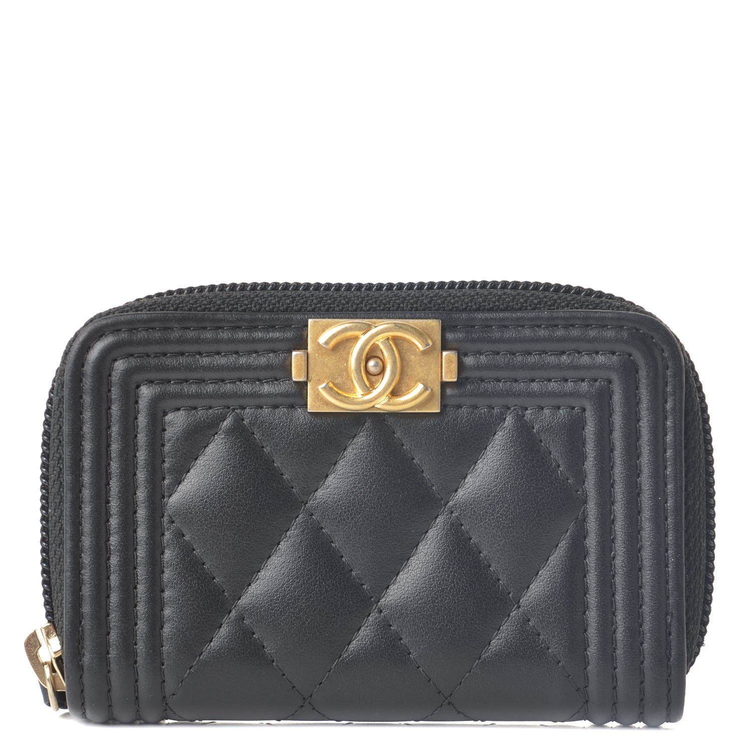 Chanel Lambskin Quilted Zip Around Boy Coin Purse Wallet Black 1 of 8