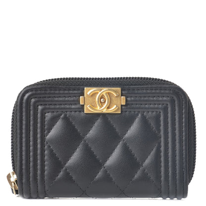 Chanel Lambskin Quilted Zip Around Boy Coin Purse Wallet Black 1 of 8