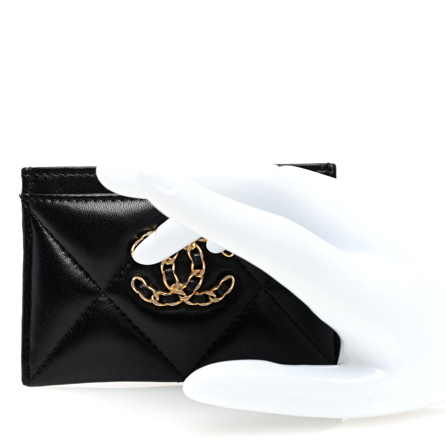 Lambskin Quilted Chanel 19 Card Holder Black