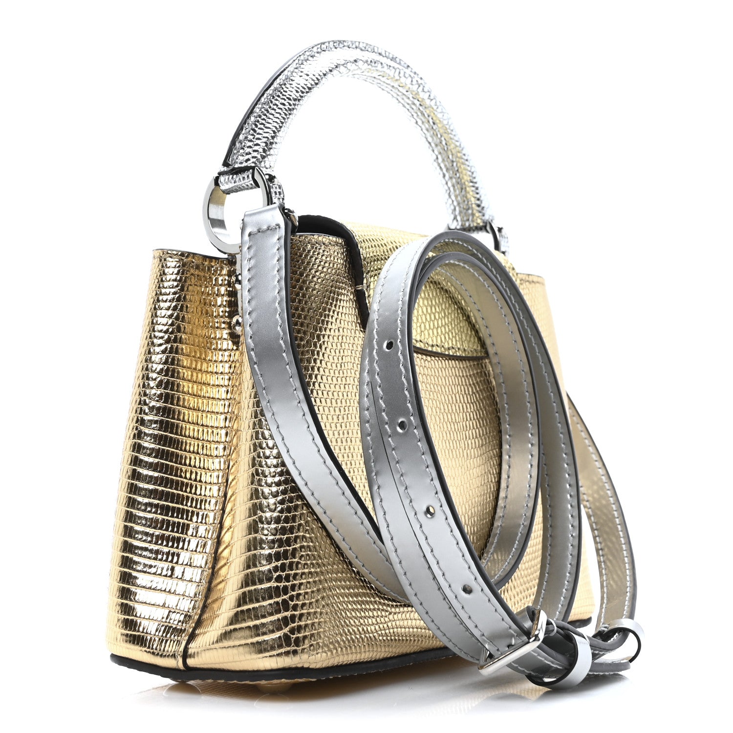 Louis Vuitton Metallic Lizard Capucines Mini Silver Gold 3 of 10